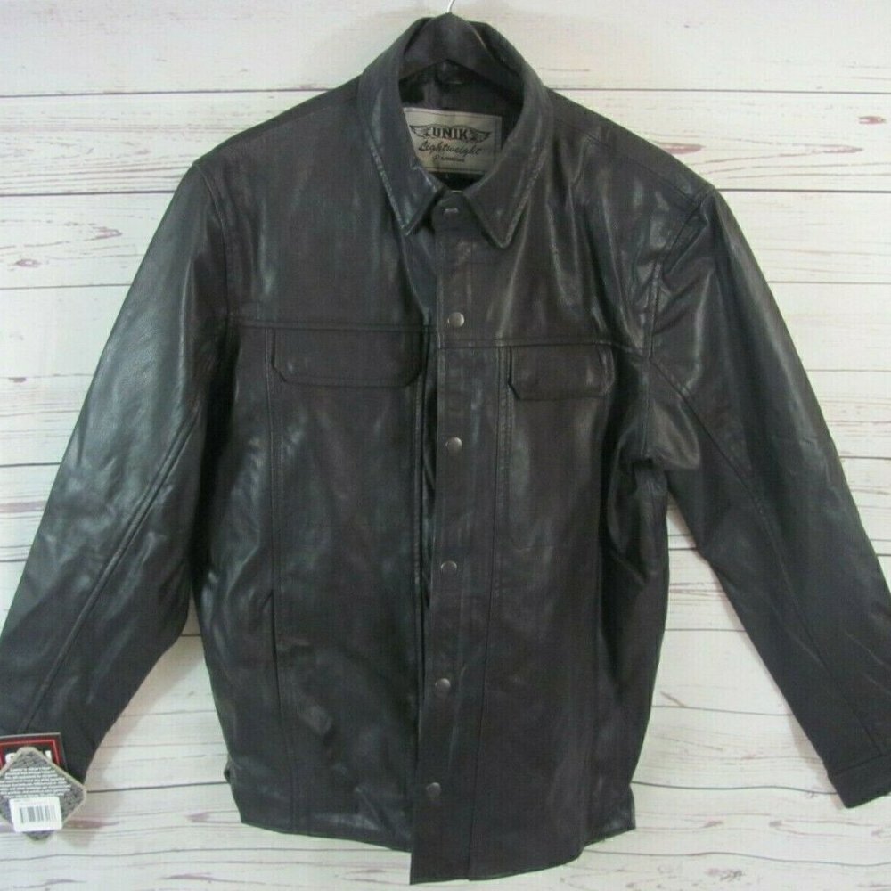 Unik Lightweight Premium Leather Jacket Men’s Sz L Gun Pocket Black New w/ Tags